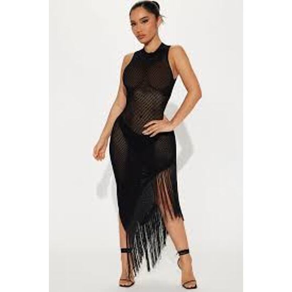 HERA COLLECTION Faye Fringe Midi Dress Black Size Medium M SEXY COCKTAIL PARTY - Picture 1 of 9